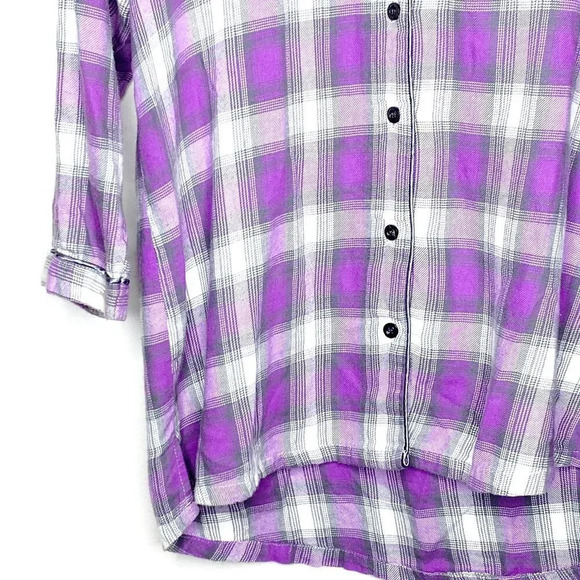 Back in the Saddle Embroidered Horse Purple Plaid Western Button Down Shirt Med - Picture 6 of 11